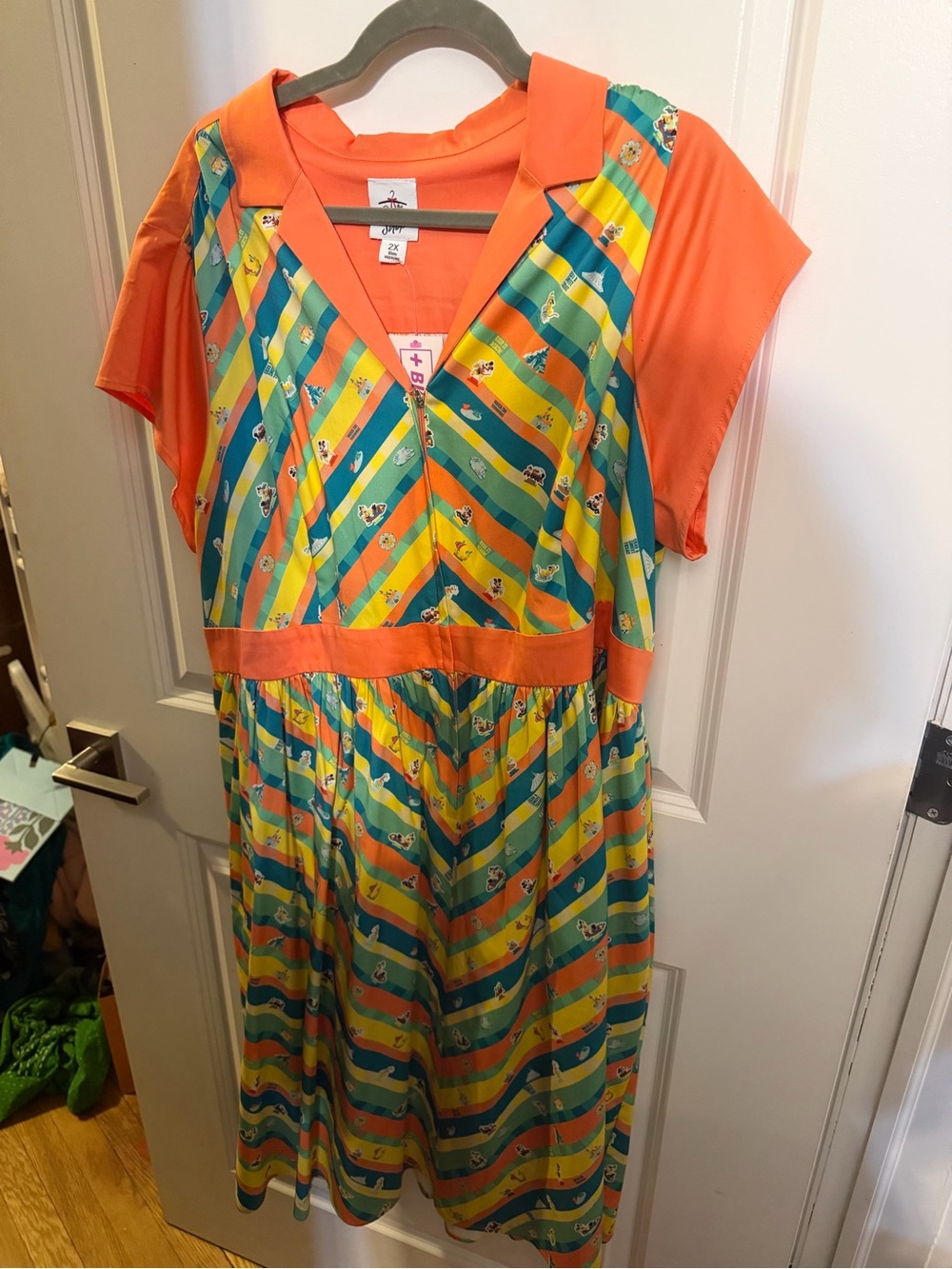 Dress shop Disney Orange, Teal, Yellow Striped Fit-and-Flare Dress